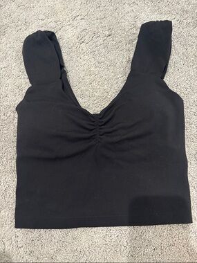 aerie Black Ruched V-Neck Crop Tank
